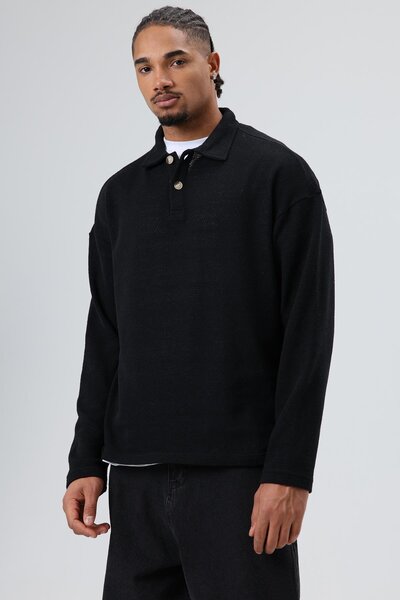 VAMOSCLO Oversized Polo Neck Sweater Black