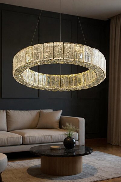 Ünal Aydınlatma Liva 60 cm Kristal Taş Detaylı LED Avize – Salon & Oturma Odası