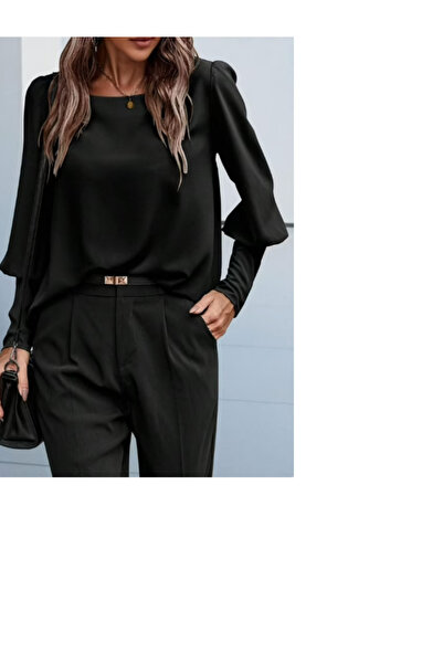 ND Siyah Bluz Karpuz Kollu Ve Kare Yaka