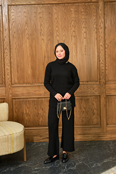 LOCCO Set de tricotaje guler rotund pentru femei, negru