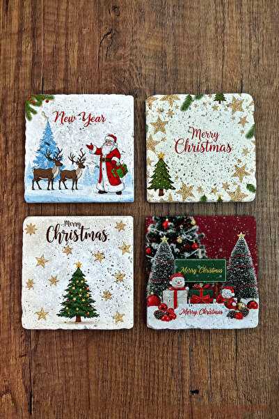 Begoloni Stone Decor Natural Stone Coaster - Christmast New Year Printed 10X10Cm Ai Noel - Stone Coasters 520