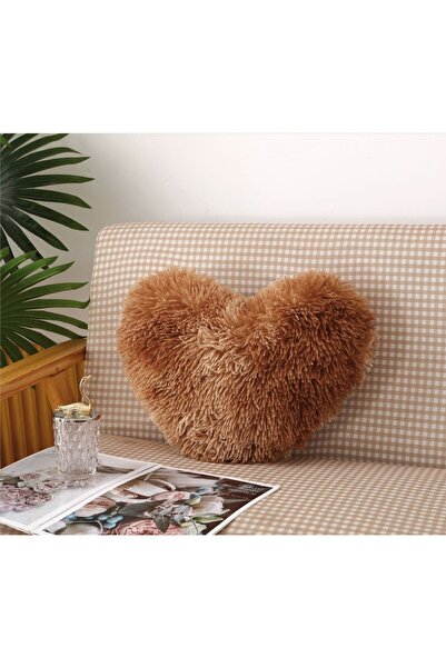 Home Decorative Pillow, Heart, 40x30 cm, Fluffy Microfiber, Brown