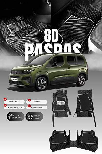 stiloto Peugeot Rifter (2018-2024) 8D Deri Havuzlu Oto Paspas | Tam Koruma,Ar...