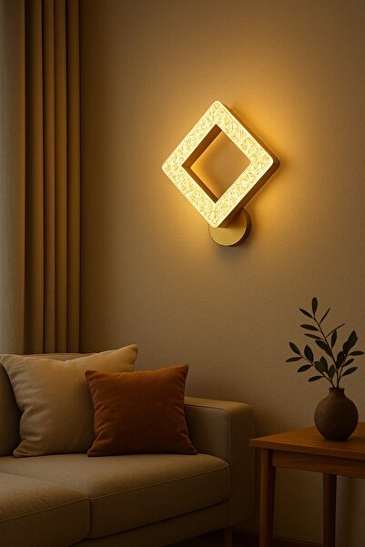 ÖZÇELİKLER Luxury Gold Square Crystal Led Sconce Single Modern Wall Lighting 3 Colors