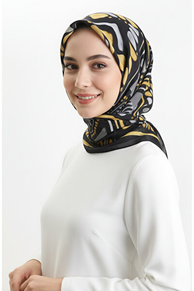 sefamerve Κασκόλ με σχέδιο κεχριμπαρένιο 70326-09 Μαύρο Κίτρινο