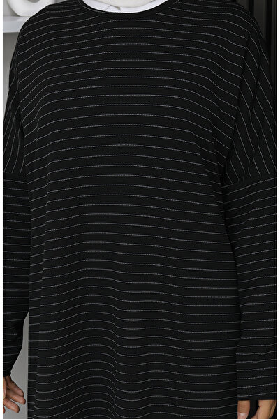 sefamerve Transitional Basic Striped Relaxed Cut Tunic 8764-01 Black