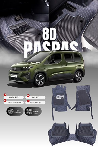 stiloto Peugeot Rifter (2018-2024) 8D Deri Havuzlu Oto Paspas | Tam Koruma,Ar...