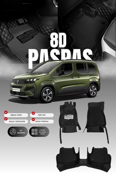stiloto Peugeot Rifter (2018-2024) 8D Deri Havuzlu Oto Paspas | Tam Koruma,Ar...