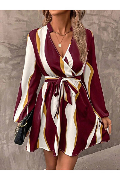 KentselBazaar Rochie mini modal cu mâneci lungi pentru femei, cu model din de...