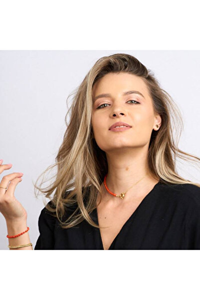 HANNY 4 mm orange coral choker necklace made of 925 silver plated with 24K gold