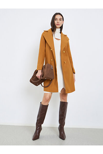 Take Two By Styli Solid Lapel Metal Buckle Detail Mid Length Coat