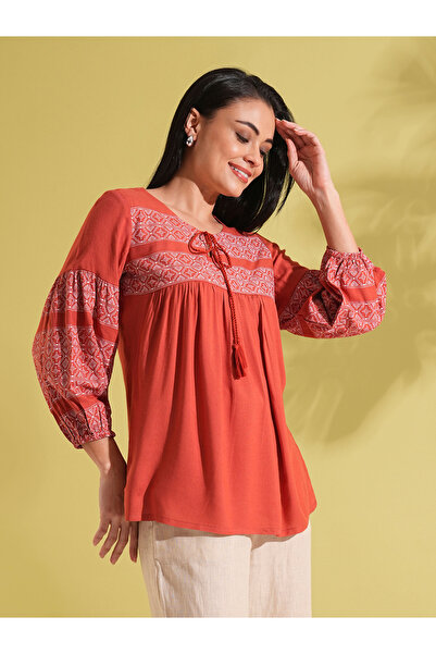 Globus By Styli Ethnic Print Gathered A-Line Workwear Tunic