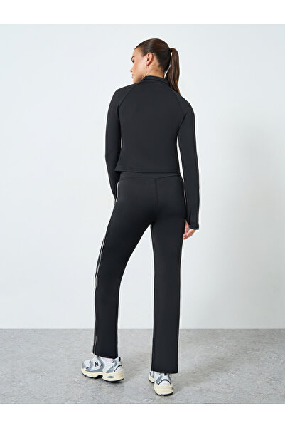 Styli Contrast Stripe Thumbhole Detail Half Zip Up Top and Leggings Set