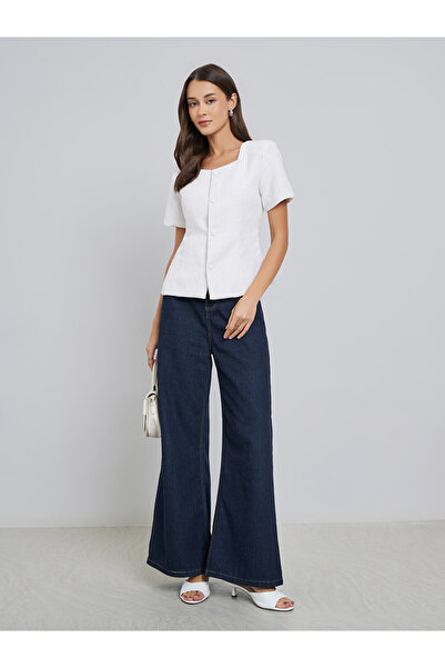 Styli Off White Tweed Look Buttoned Top