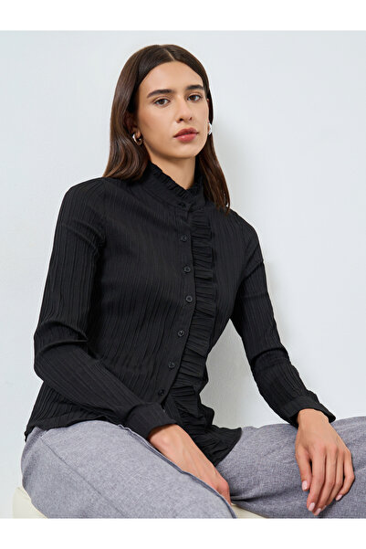 Take Two By Styli Solid Textured Front Frill Detail Shirt
