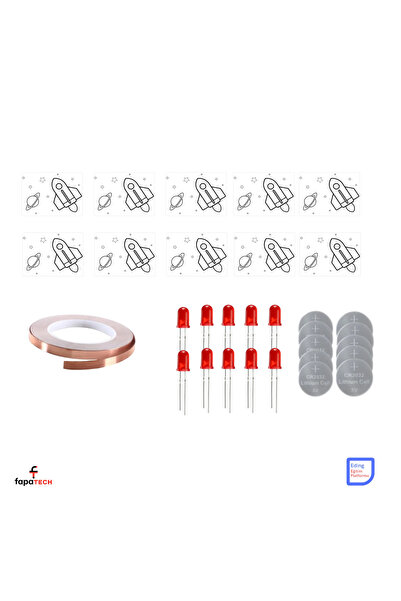 Fapatech Roket Uzay Kağıt Devreleri Kiti ve Sınıf Paketi – CR2032, Bakır İlet...