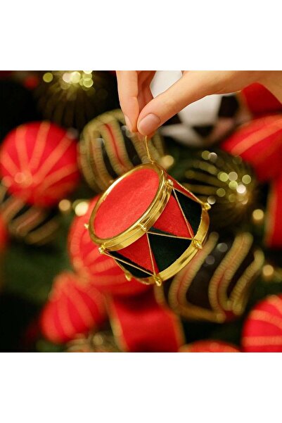 Ritzz زخرفة مخملية صغيرة على شكل طبلة قابلة للتعليق باللون الأحمر والأخضر مقاس 7 سم