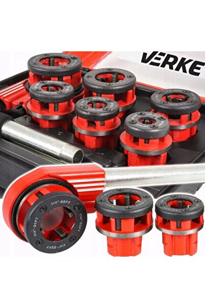 VERKE Trusa filetat tevi 1/4", 3/8", 1/2", 3/4", 1", 1-1/4", 6 piese,