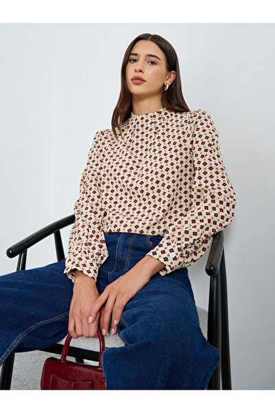 Take Two By Styli All-Over Printed Mock Neck Puff Sleeve Top