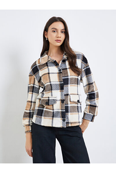 Take Two By Styli Checked Button Front Lapel Neck Long Sleeve Coat