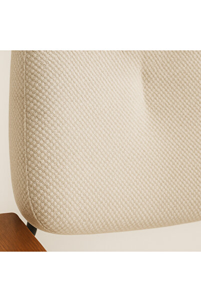 Ebticar Light Beige Fabric Armchair with Wooden Arms – Elegant and Stylish Look