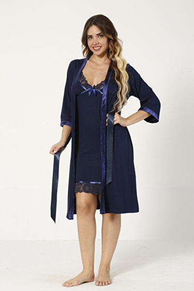 Miss Dünya Lissa Saten Şeritli Dantel Detaylı Kadın Gecelik Takımı