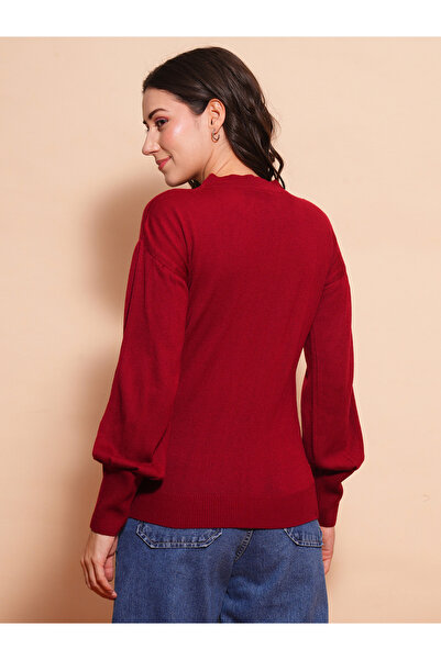 Globus By Styli Women Maroon Cotton Ribbed Sweater