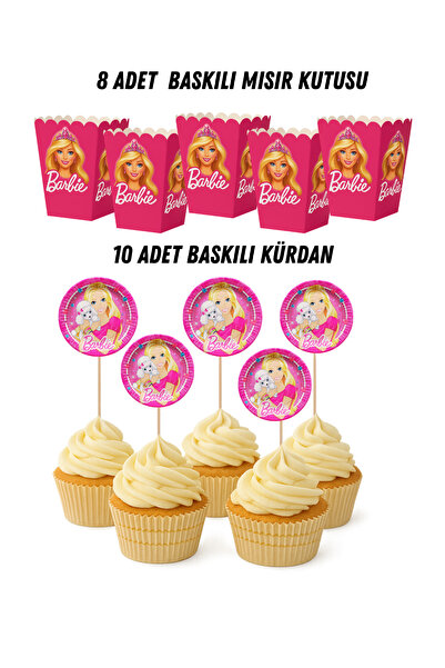 HAPPYLOOPPARTY BaRBie Bebek Temalı Doğum Günü Mısır Kutusu Baskılı Kürdan Seti