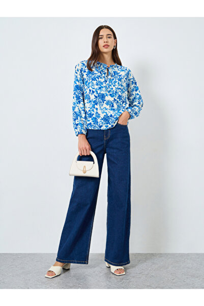 Take Two By Styli Floral Printed Tie-Up Neck Puff Sleeve Top