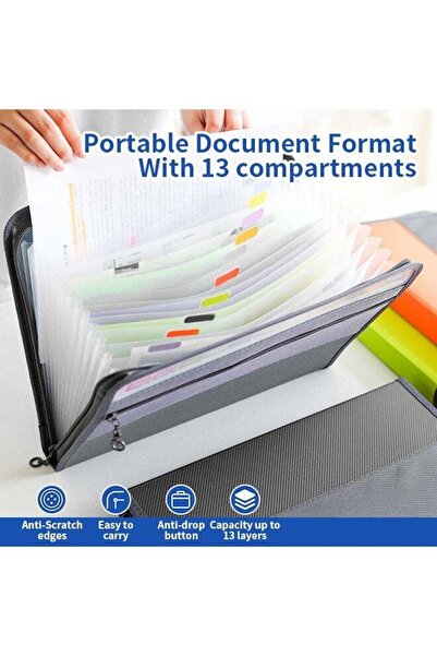 Generics 13-Layer Large Capacity Zipper Document Folder with Color Labels, Waterproof & Portable