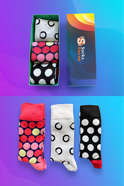 Esinti 3 ζευγάρια πολύχρωμες κάλτσες με μοτίβο πουά σε κουτί