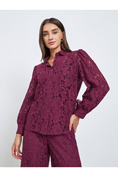 Styli Textured Balloon Sleeve Lace Shirt