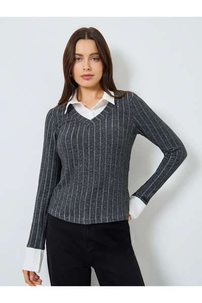 Styli Grey Long Sleeve Knit Top
