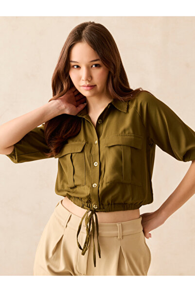 Outzidr By Styli قميص أوليف كروب متعدد الاستخدامات مع رباط