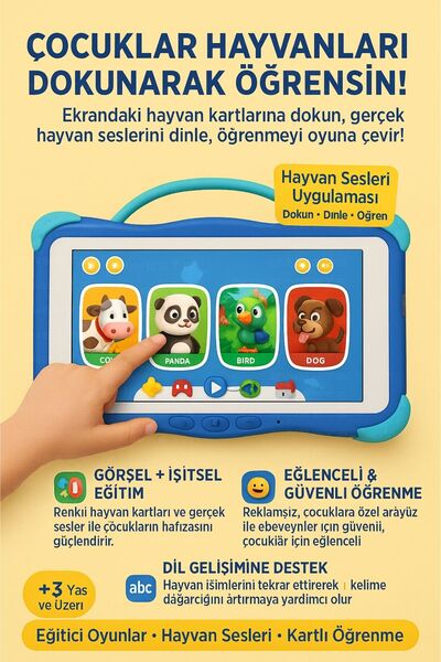 Zineets Wi-Fi 7 inç IPS Ekran 6+128 GB Çocuk Tableti - Kılıf Ve Oyuncak Hediyeli Mavi