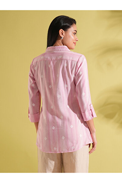 Globus By Styli Geometric Woven Design Workwear Shirt Style Tunic