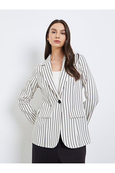 Take Two By Styli Women Striped Lapel Long Sleeve Blazer