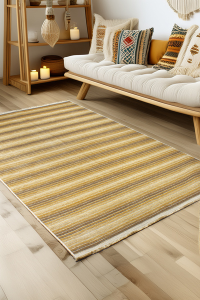 Akbel Halı Cool 402 Gold - Modern Özel Ölçü Makinede Yıkanabilir Kaymaz Taban...