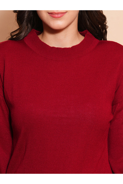 Globus By Styli Women Maroon Cotton Ribbed Sweater