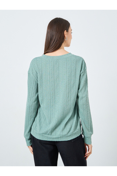 Take Two By Styli Teal Textured Long Sleeves Top
