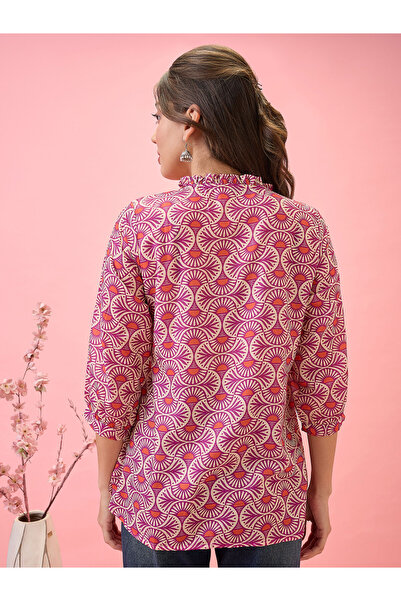 Globus By Styli Tie-Up Neck Ethnic Print Workwear Tunic