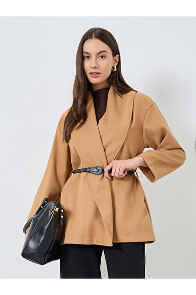 Take Two By Styli Mustard Wool Like Belted Wrap Coat