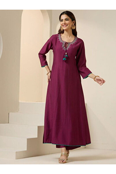 Ishin By Styli Purple Roman Silk Kurta with Pants and Dupatta Set
