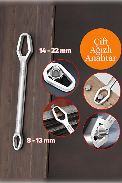 MH MiniHediye Practical Double Mouth Self-Tightening Multi-Purpose Wrench Steel Wrench Chrome 8-13 / 14-22 mm