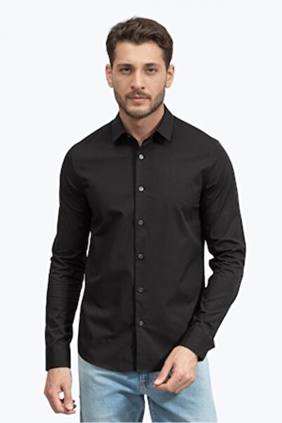 Calvin Klein Jeans logo print slim fit shirt - Black, 2XL (INTL)