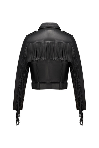 Take Two By Styli Black Fringe Cropped Biker Jacket