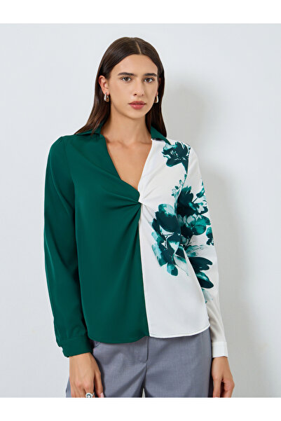 Take Two By Styli Floral Printed Ruffle Front Detail Long Sleeve Top