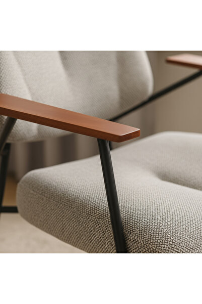 Ebticar Light Grey Fabric Armchair with Wooden Arms – Soft, Modern Aesthetic