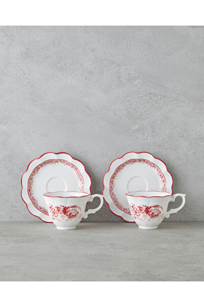 English Home Set ceai din porțelan Carmine 4 piese pentru 2 persoane 200 ml roșu - alb