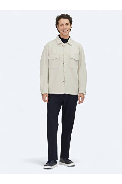 Kip Beige Plain Regular Fit Woven Overshirt